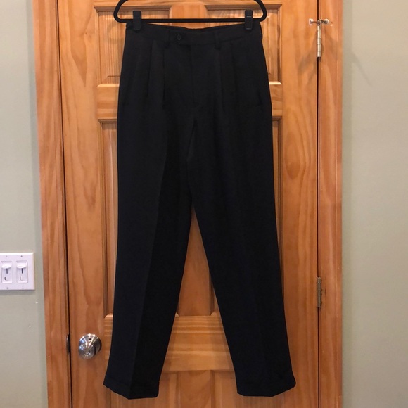 CLAIBORNE Black Pleated Cuffed Suit Dress Pants
